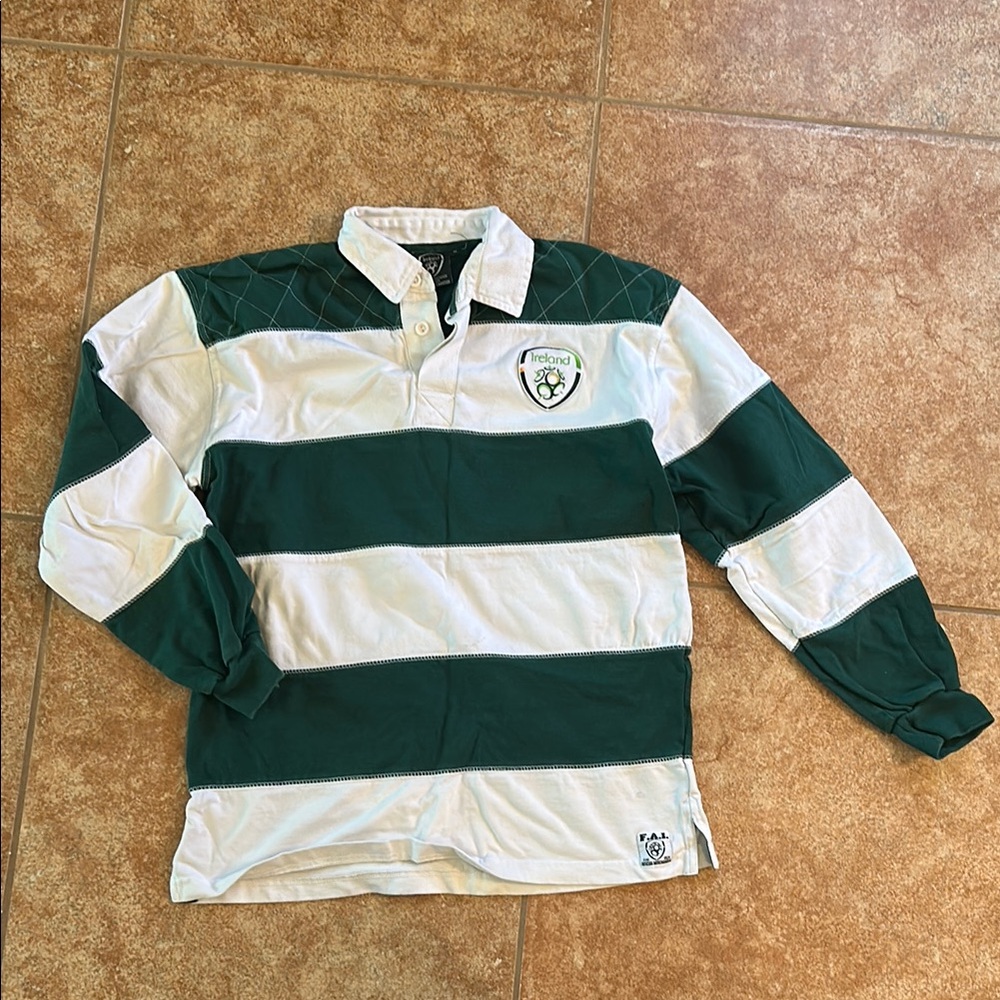 Official Football Association of Ireland Green and White Striped Shirt